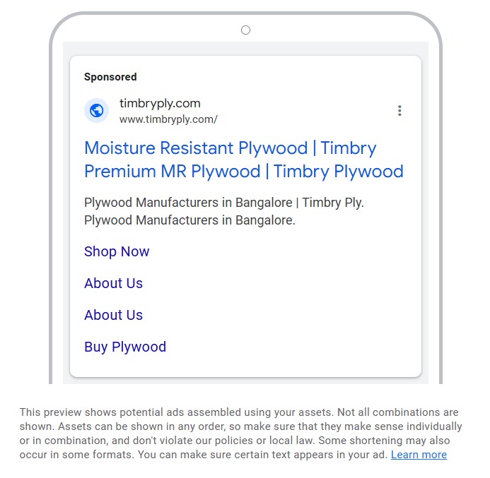 Timbry Plywood Google Search Ad Mockup
